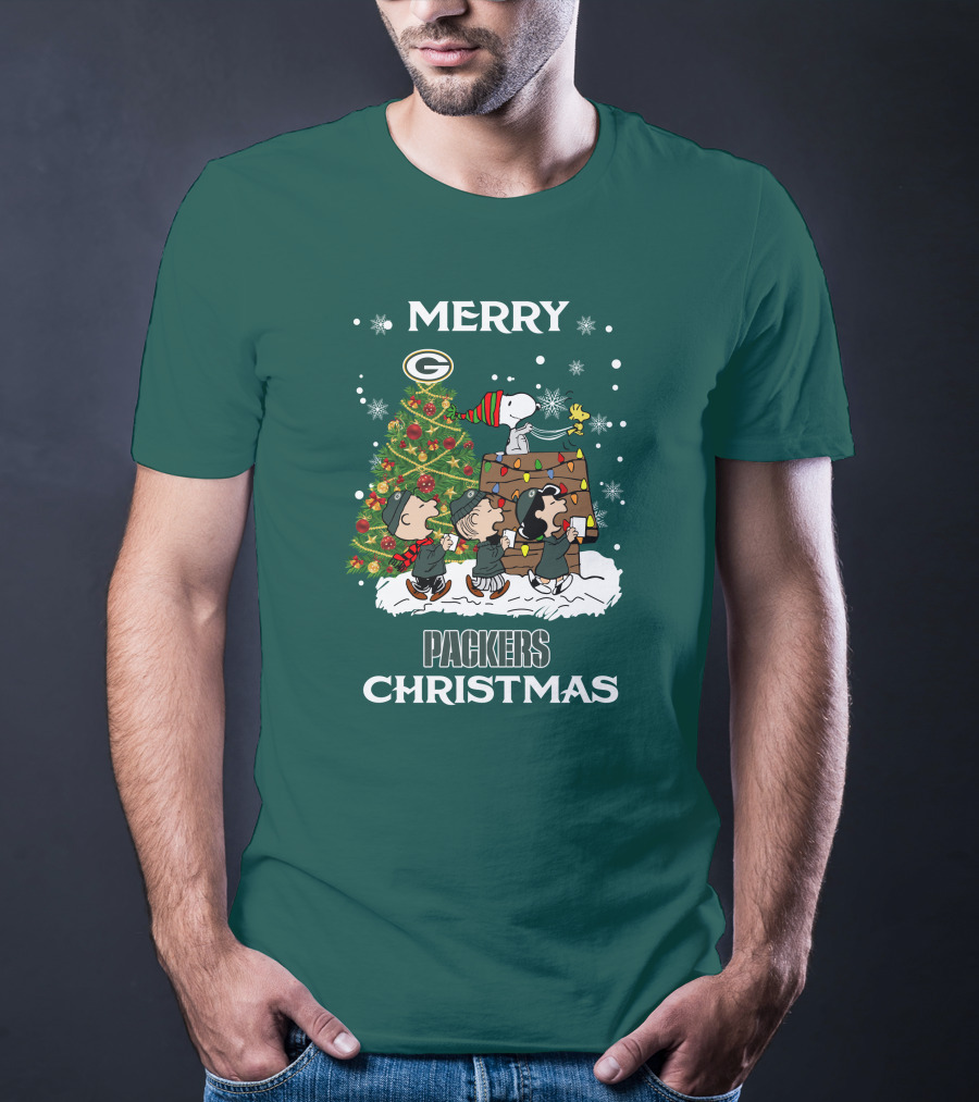 Merry Christmas Green Bay Packers Peanuts Christmas Tree T-Shirt