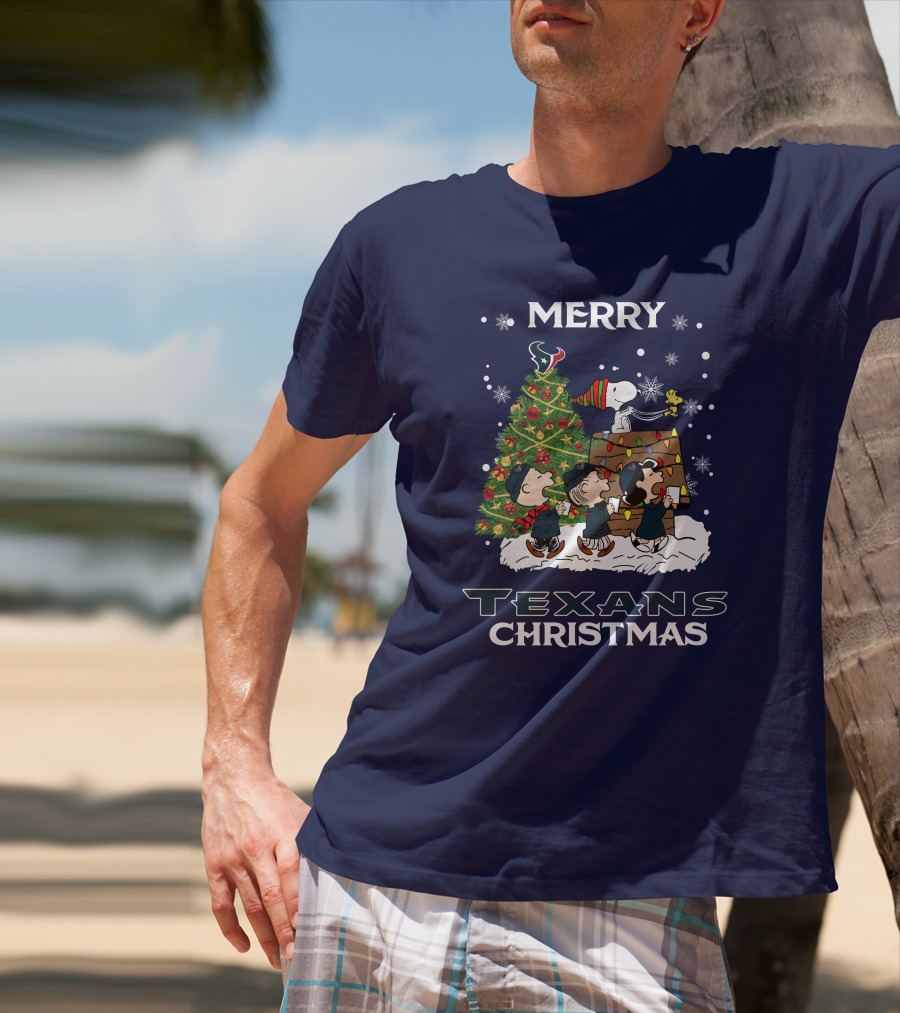 Merry Texans Christmas Peanuts Tree With Snoopy And Houston T-Shirt