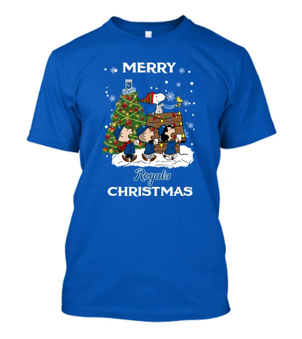 Kansas City Royals Merry Christmas Tree With Snoopy And Peanuts Characters T-Shirt