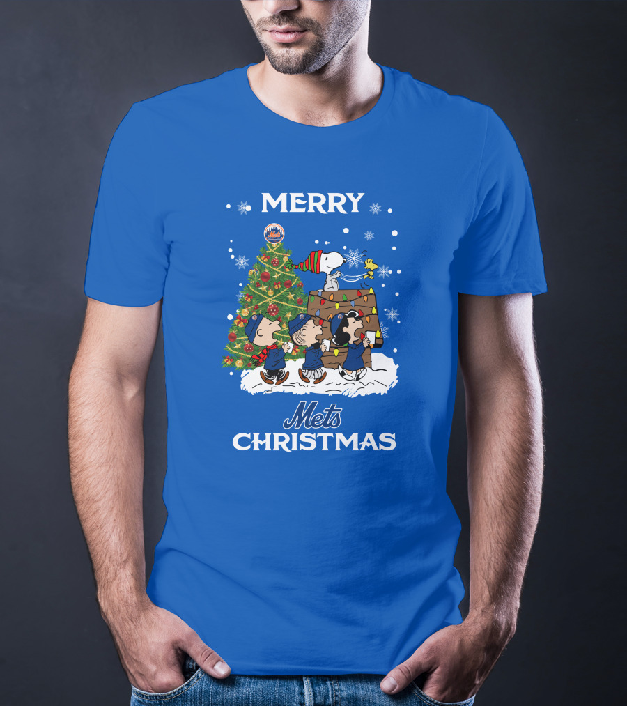Merry Mets Christmas New York Mets Peanuts Tree Snoopy Woodstock T-Shirt