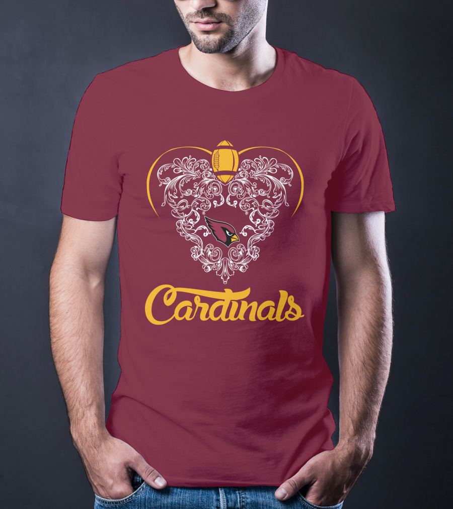 Cardinals Heart With Football And Arizona T-Shirt