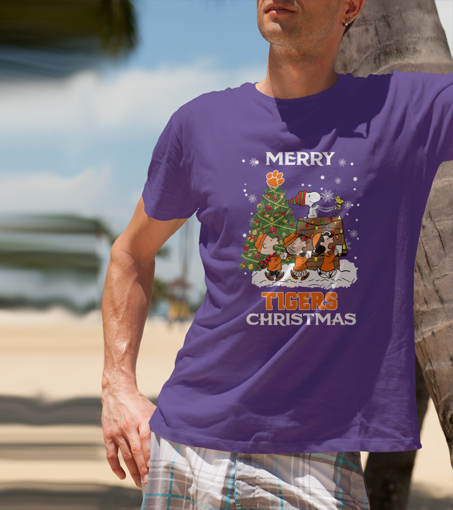 Merry Tigers Christmas Clemson The Peanut Christmas Tree T-Shirt