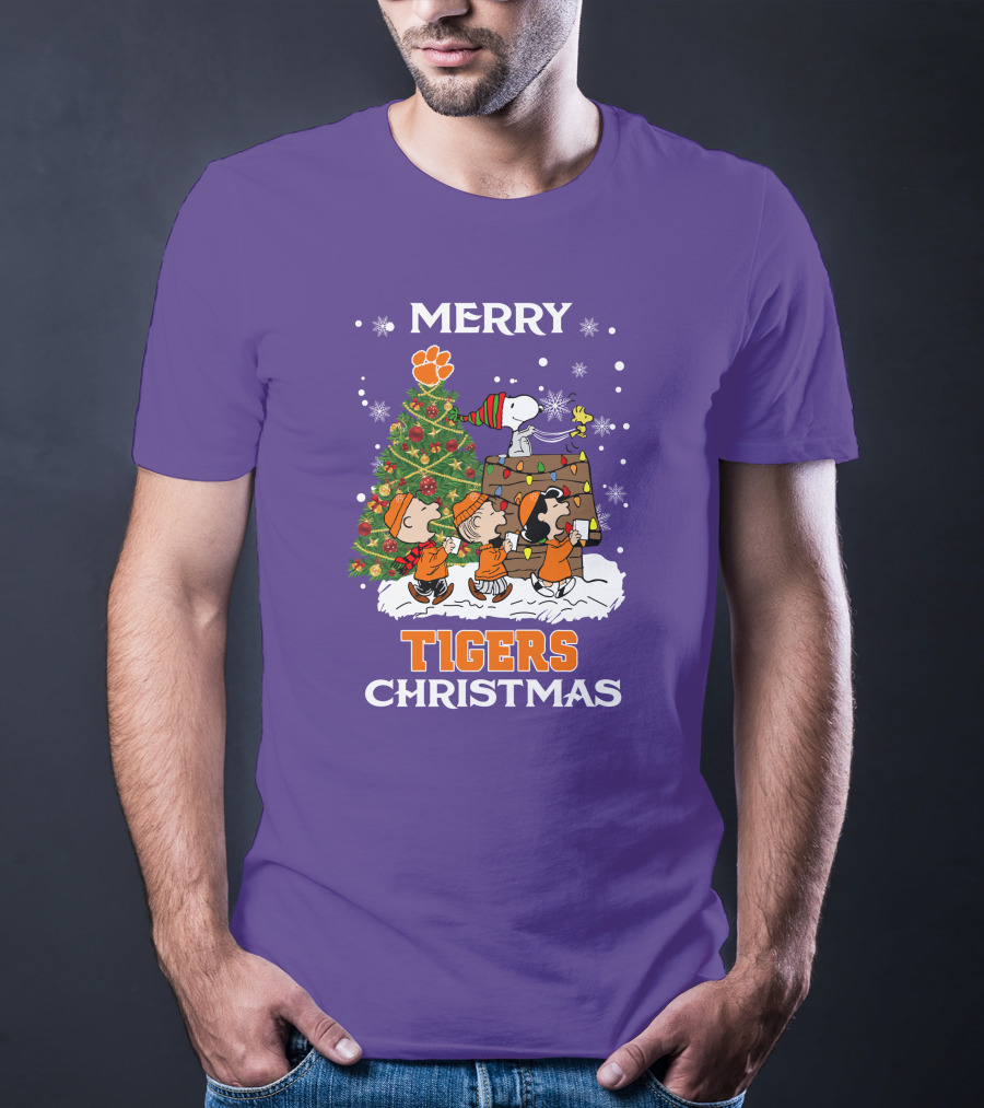 Merry Tigers Christmas Clemson The Peanut Christmas Tree T-Shirt