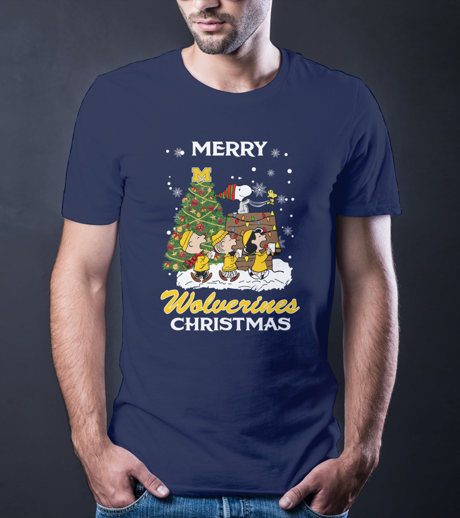 Merry Wolverines Christmas Peanuts Tree Celebration T-Shirt