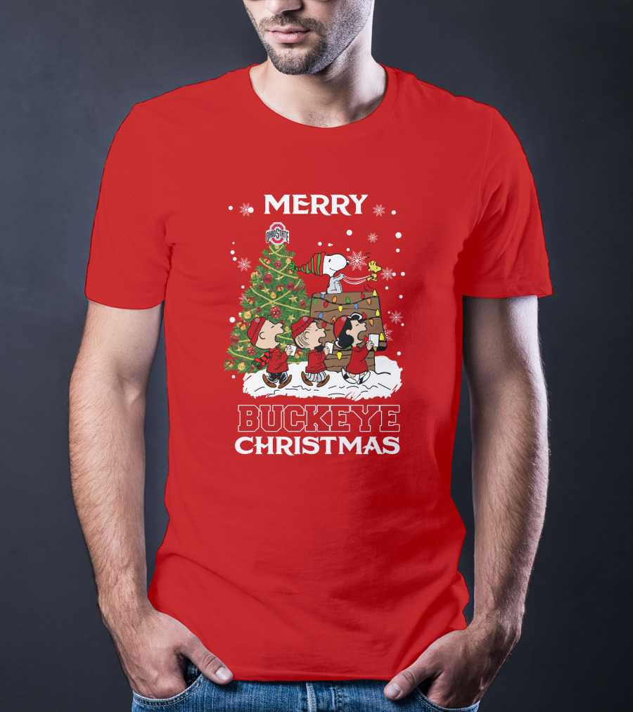 Merry Buckeye Christmas Ohio State Peanuts Christmas Tree T-Shirt