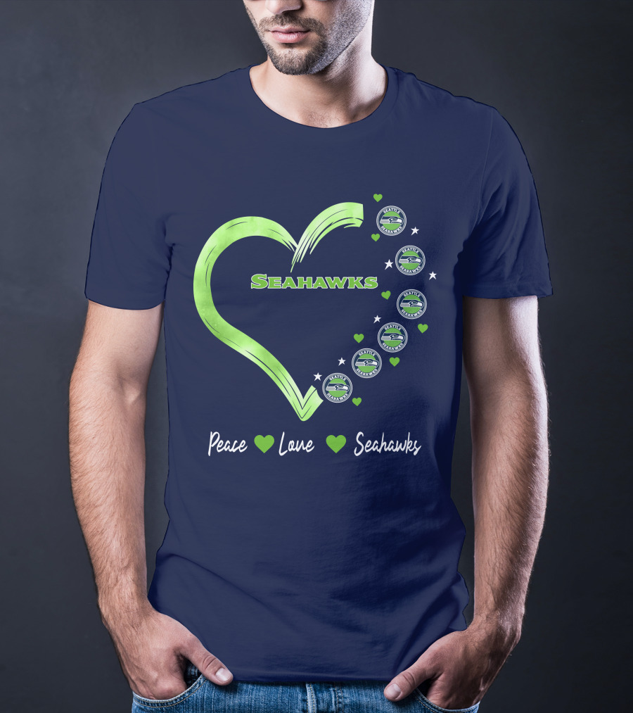 Peace Love Seahawks Seattle Seahawks Hearts T-Shirt