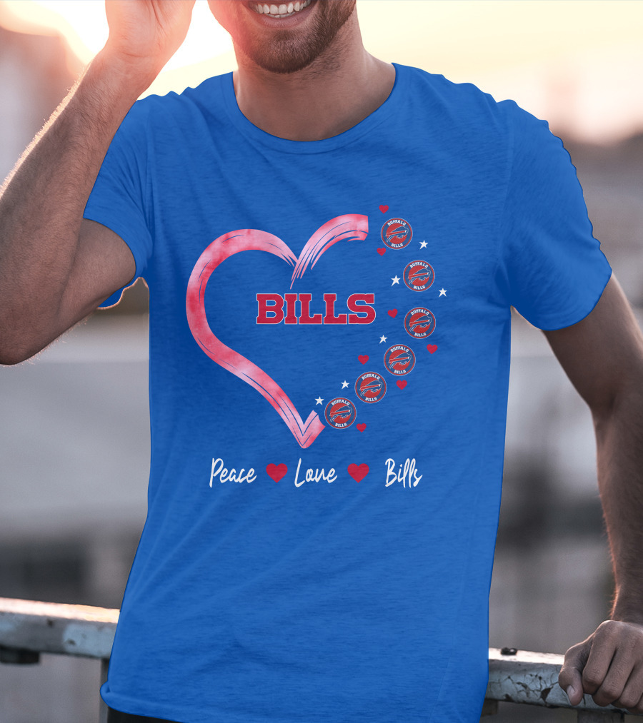 Peace Love Bills Heart Logo Buffalo Bills T-Shirt