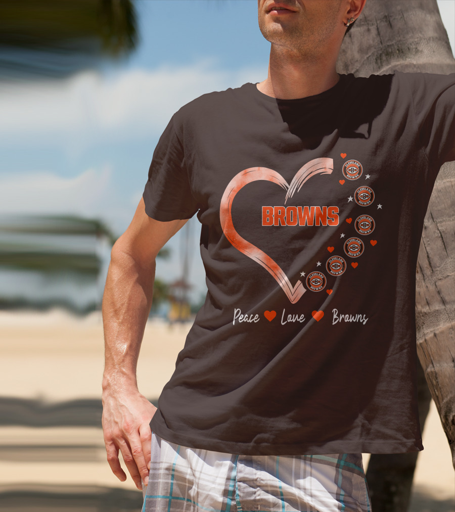 Peace Love Heart Browns Cleveland Browns T-Shirt