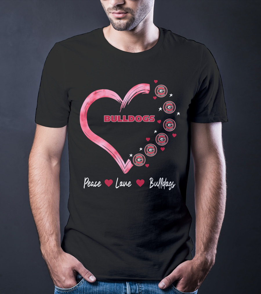Peace Love Bulldogs Georgia Bulldogs Heart T-Shirt