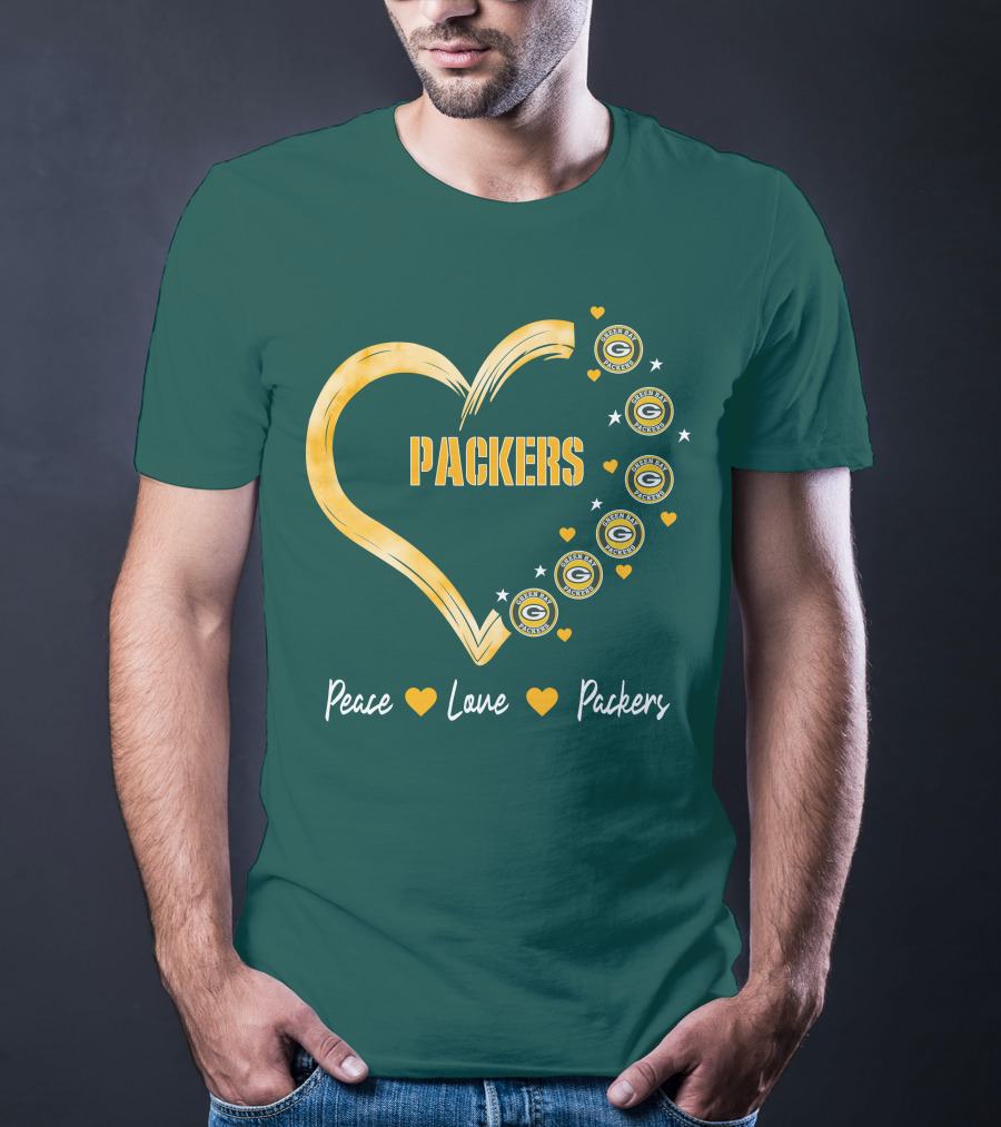 Peace Love Packers Green Bay Packers Heart T-Shirt