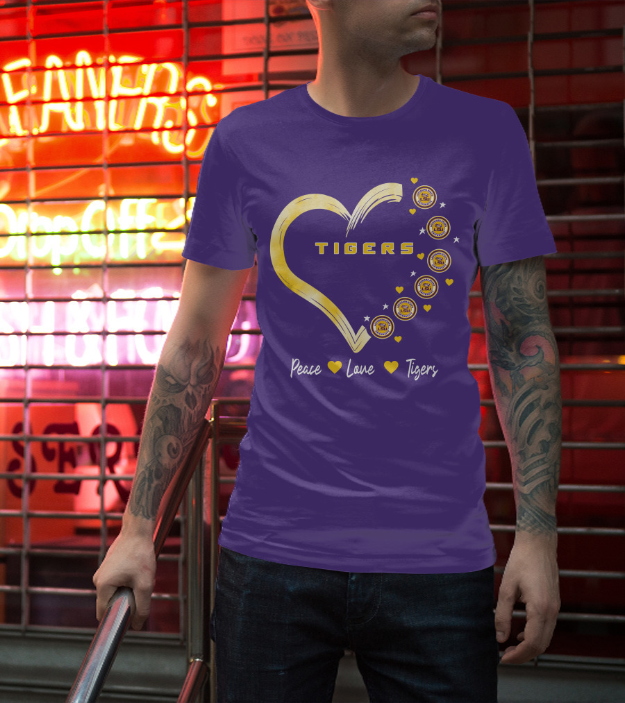 Peace Love LSU Tigers Heart Design With Logo Elements T-Shirt