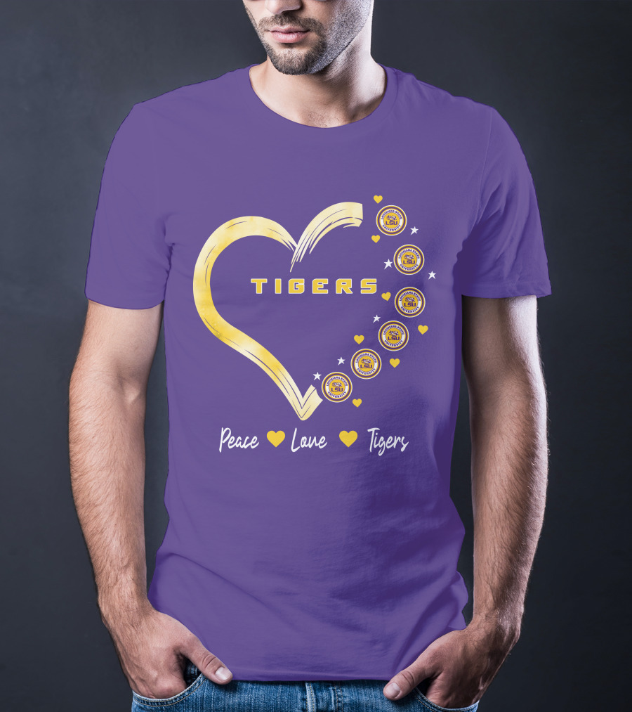 Peace Love LSU Tigers Heart Design With Logo Elements T-Shirt