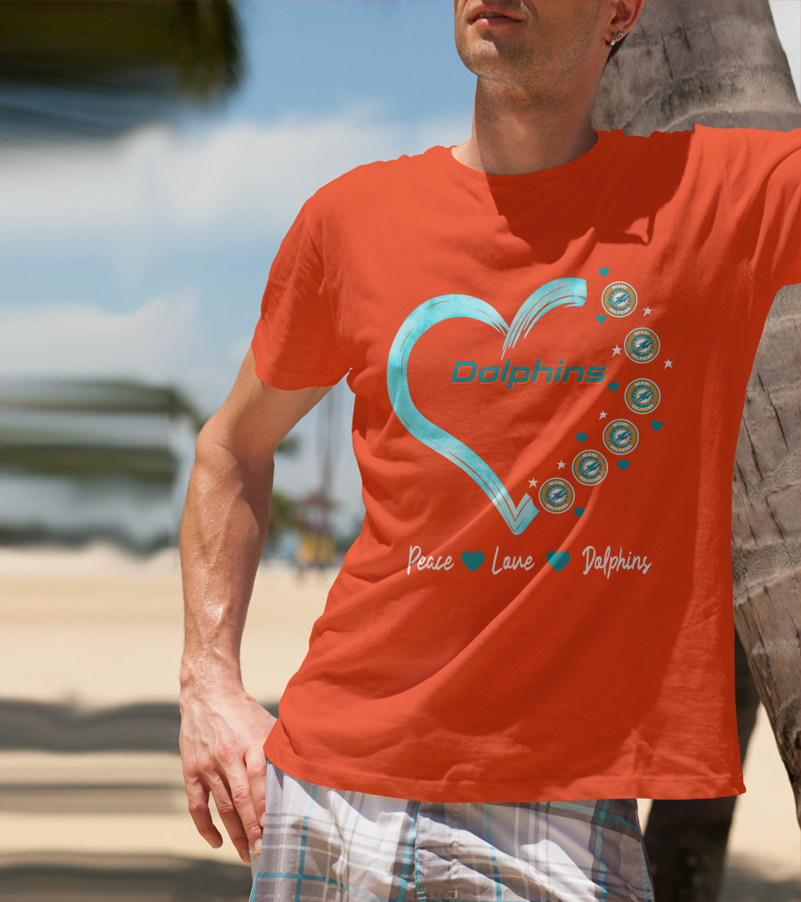 Peace Love Dolphins Heart Miami Dolphins T-Shirt