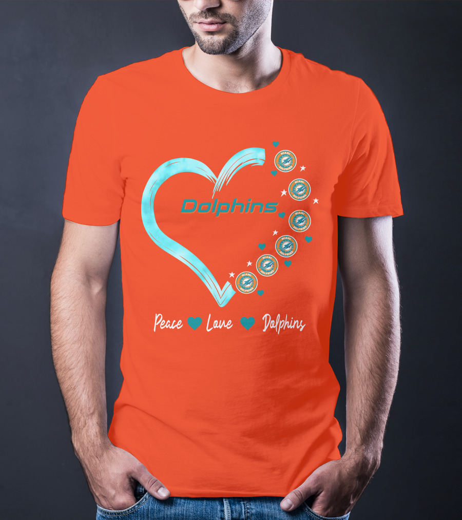 Peace Love Dolphins Heart Miami Dolphins T-Shirt