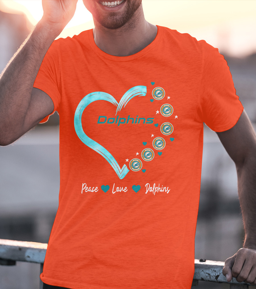 Peace Love Dolphins Heart Miami Dolphins T-Shirt