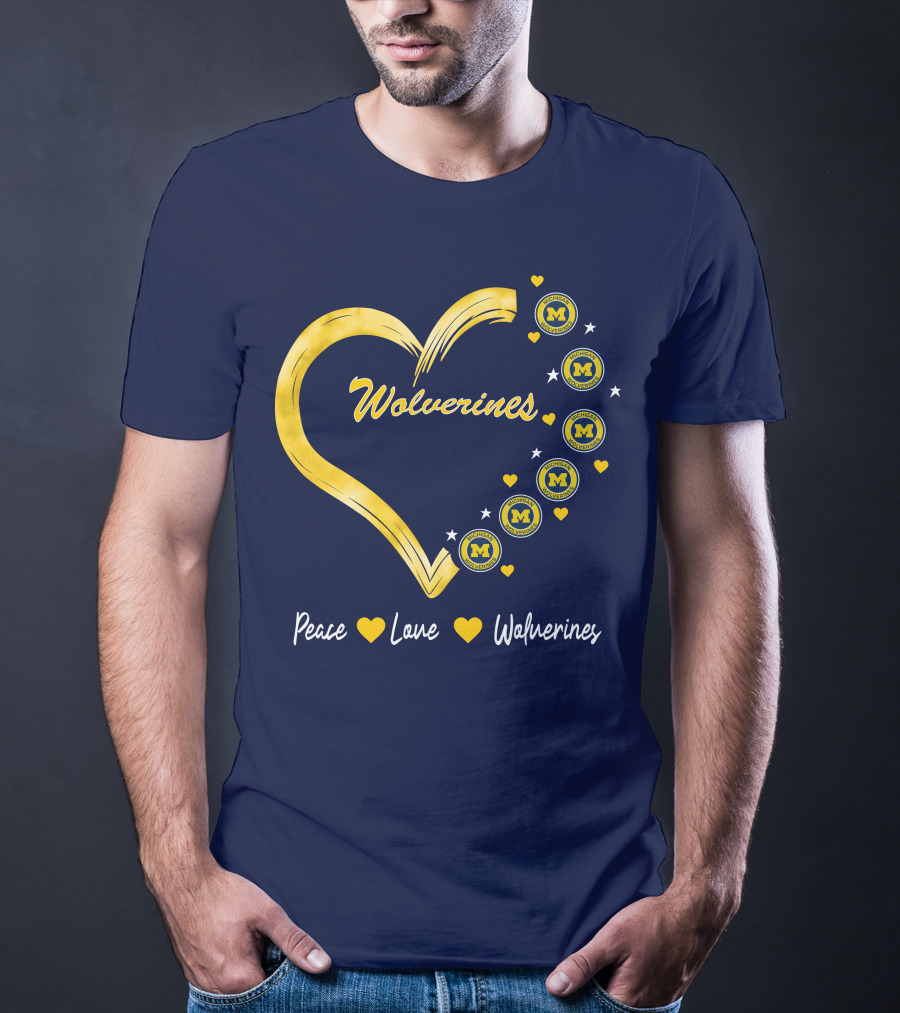 Peace Love Wolverines Heart M T-Shirt