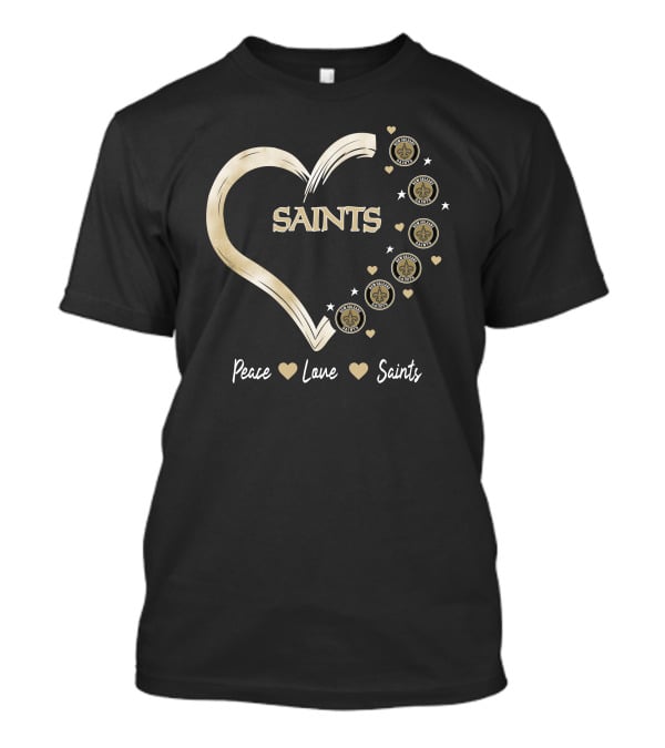 Peace Love Saints New Orleans Saints Fleur-de-Lis Heart T-Shirt
