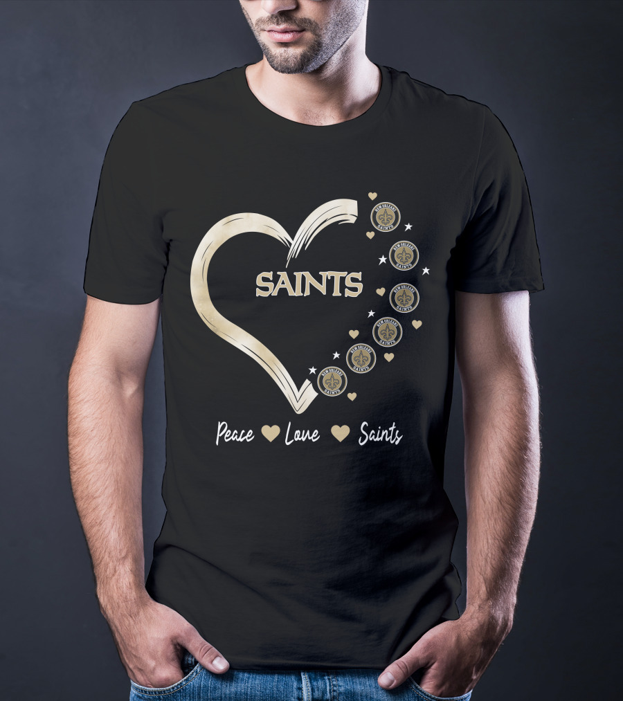Peace Love Saints New Orleans Saints Fleur-de-Lis Heart T-Shirt