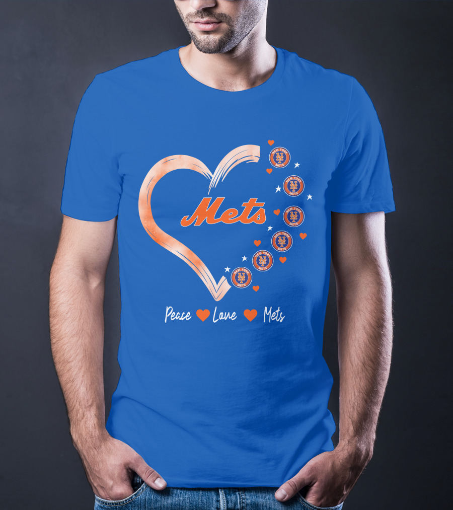 Peace Love Mets New York Mets Logos Hearts T-Shirt