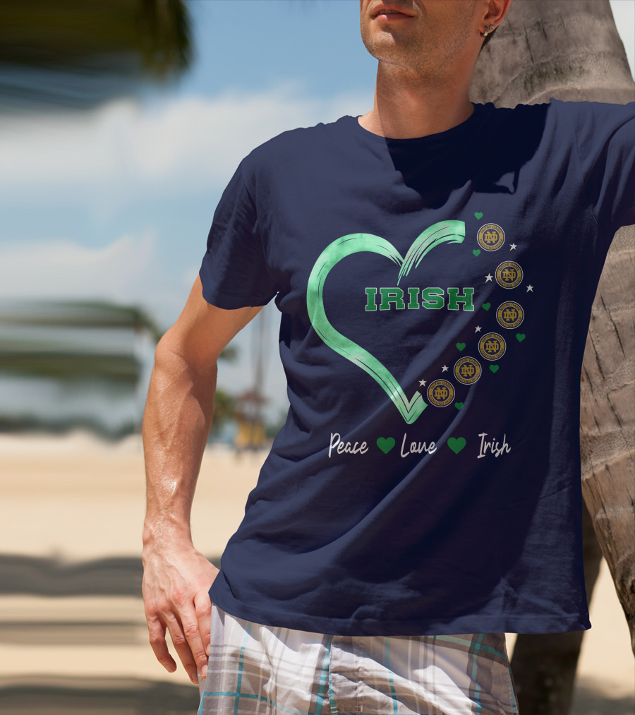 Peace Love Irish Notre Dame Fighting Irish Logos And Heart T-Shirt