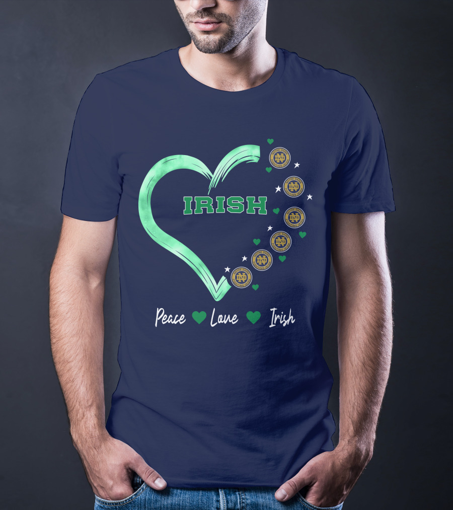 Peace Love Irish Notre Dame Fighting Irish Logos And Heart T-Shirt