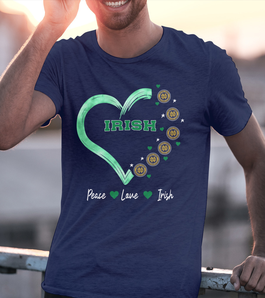 Peace Love Irish Notre Dame Fighting Irish Logos And Heart T-Shirt
