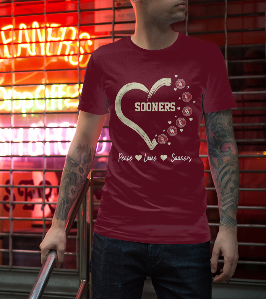 Peace Love Sooners Heart Design With OU T-Shirt