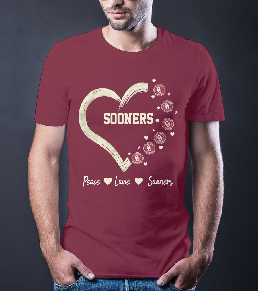 Peace Love Sooners Heart Design With OU T-Shirt