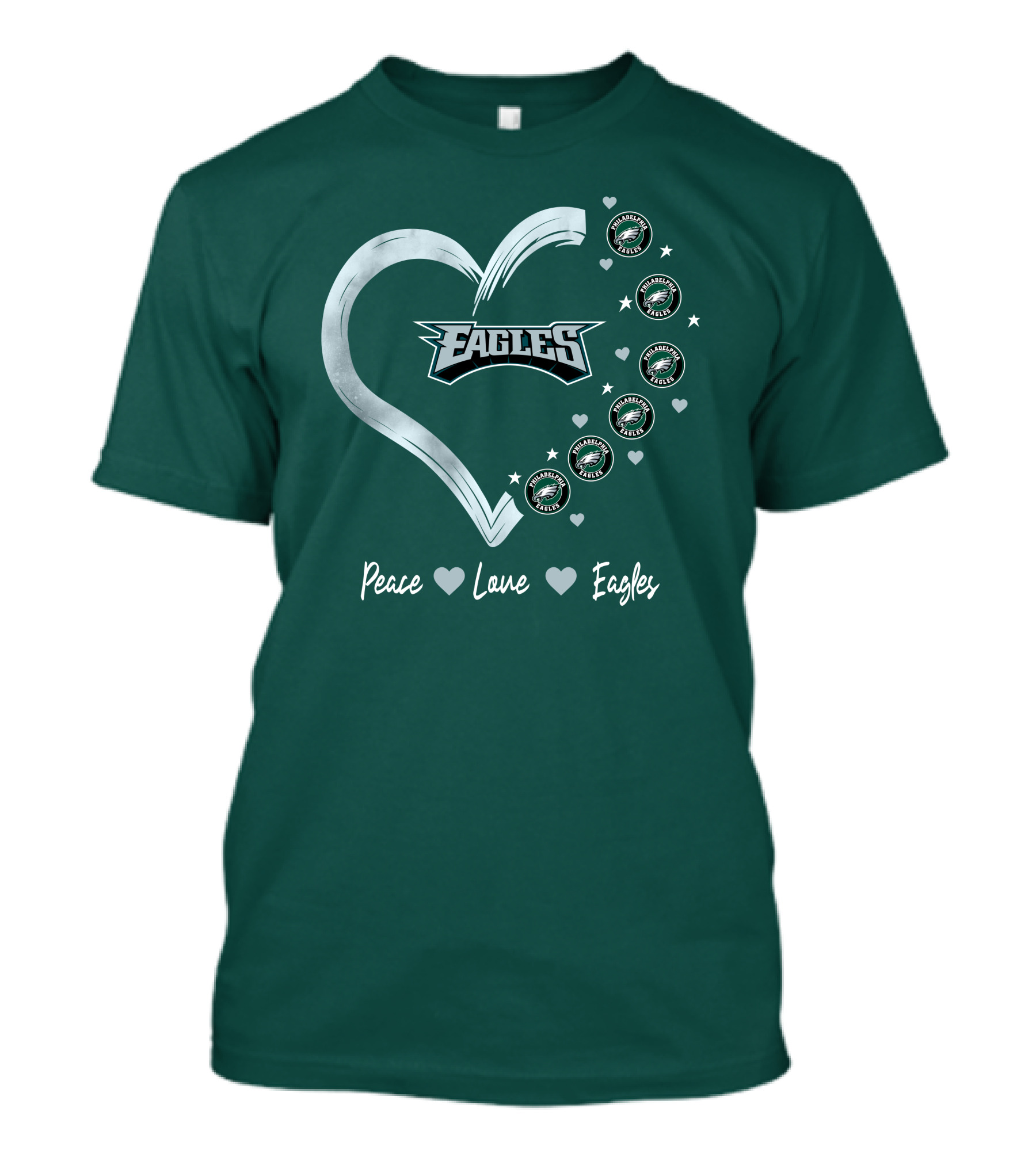 Peace Love Eagles Philadelphia Eagles Logos Heart T-Shirt