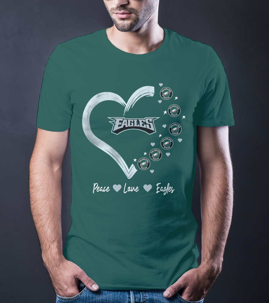 Peace Love Eagles Philadelphia Eagles Logos Heart T-Shirt