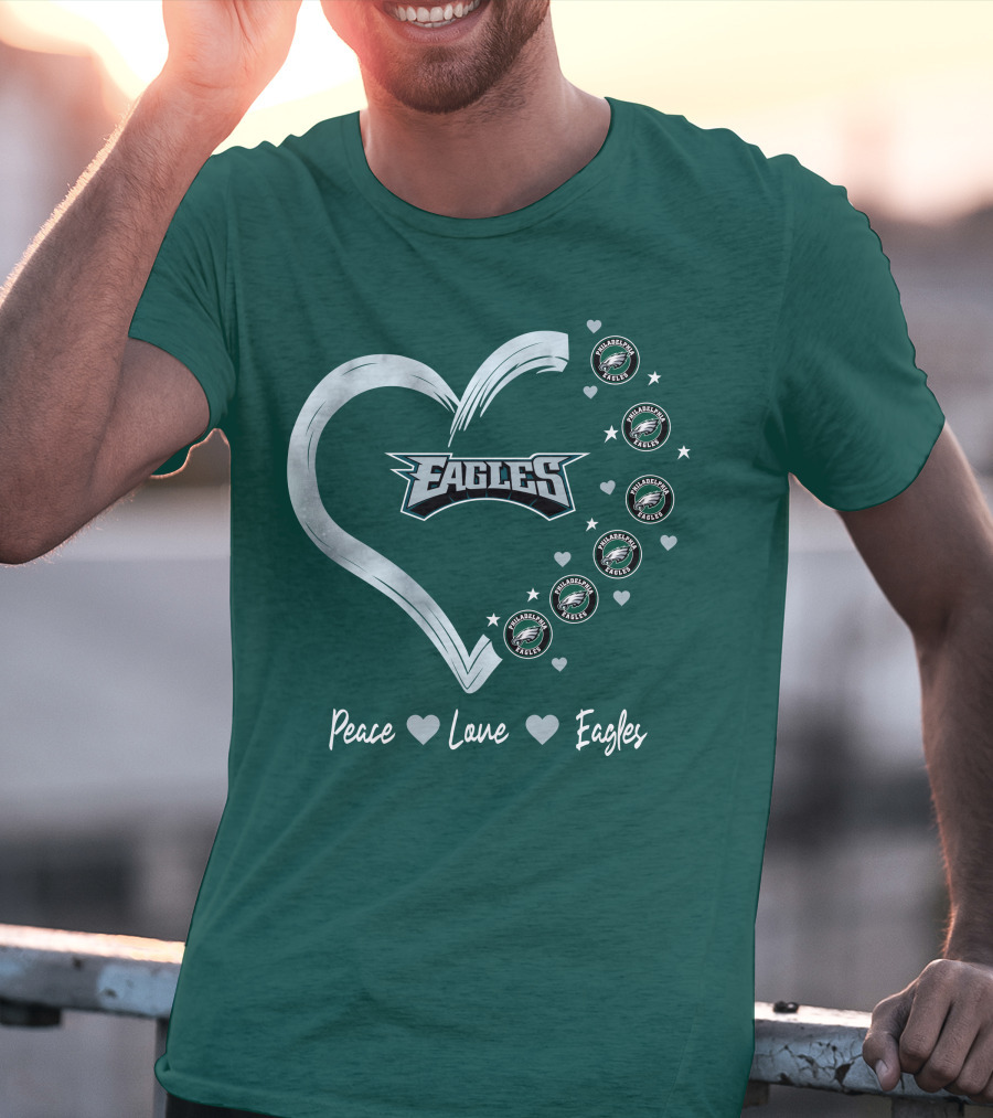 Peace Love Eagles Philadelphia Eagles Logos Heart T-Shirt
