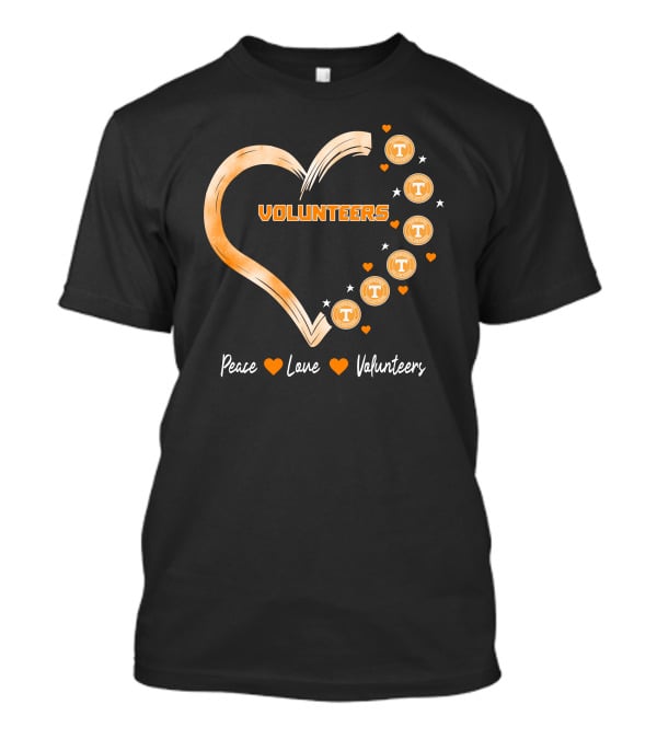 Peace Love Tennessee Volunteers Heart Shape With Stars T-Shirt
