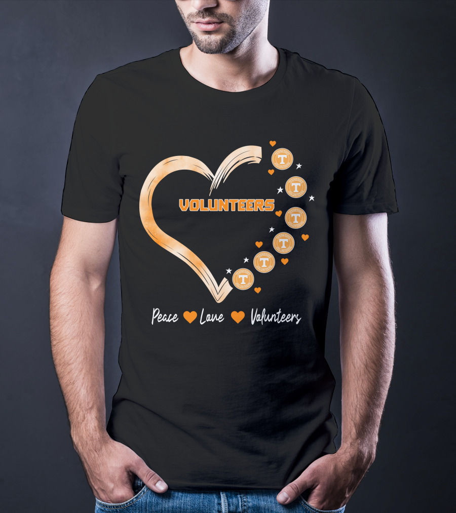 Peace Love Tennessee Volunteers Heart Shape With Stars T-Shirt