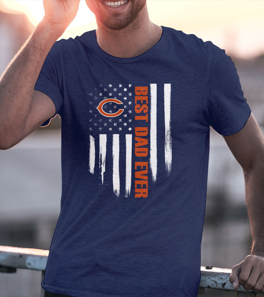 Chicago Bears Best Dad Ever American Flag T-Shirt
