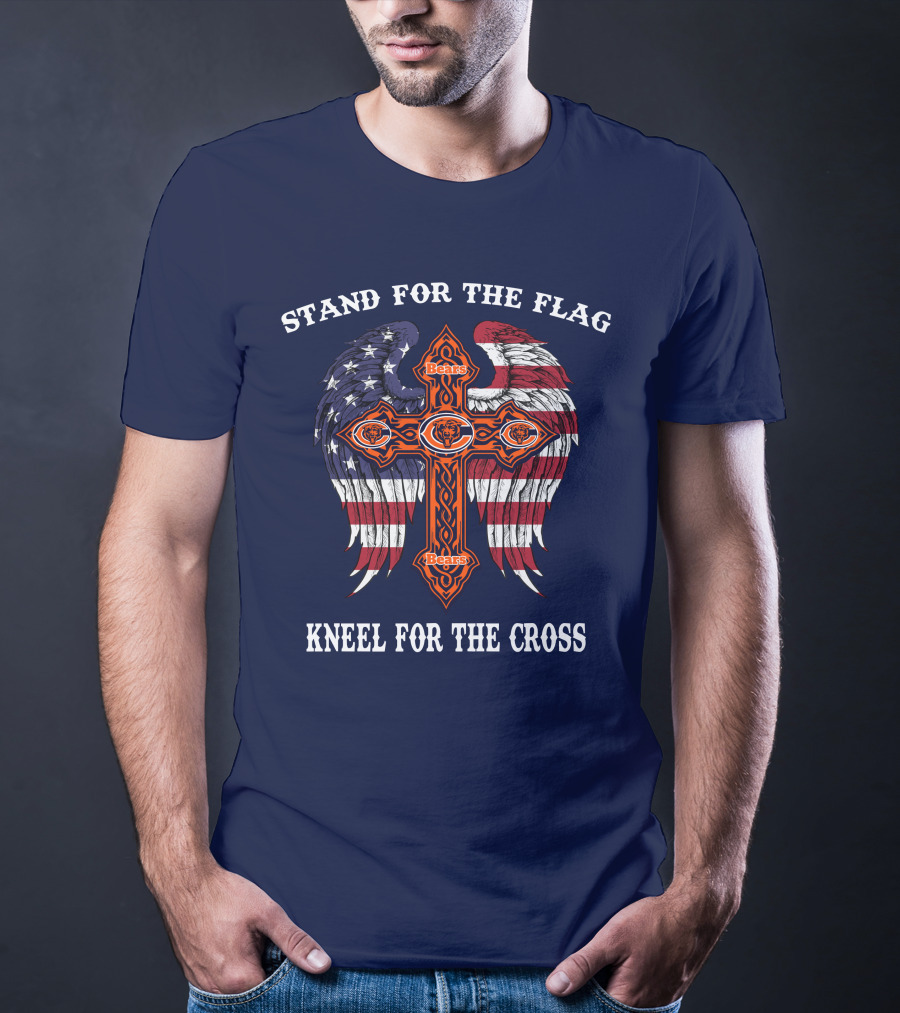 Stand For The Flag Kneel For The Cross Chicago Bears Flag Cross Wings T-Shirt