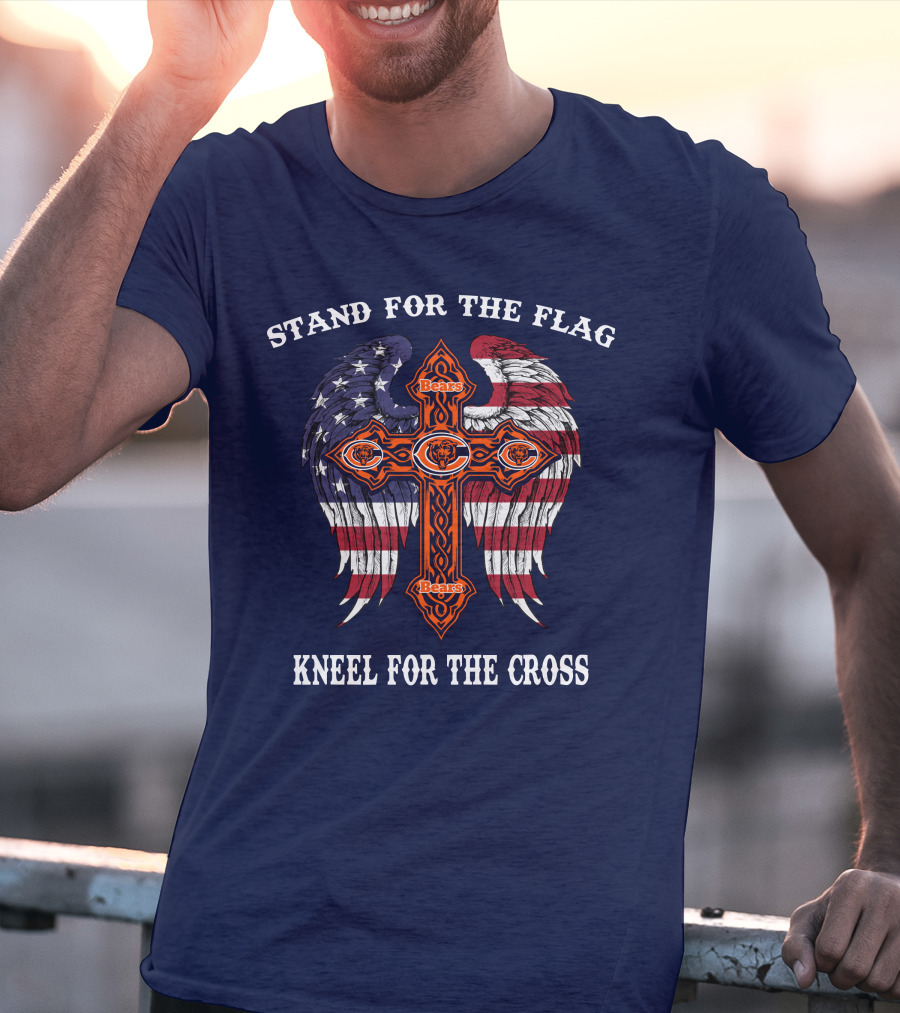 Stand For The Flag Kneel For The Cross Chicago Bears Flag Cross Wings T-Shirt