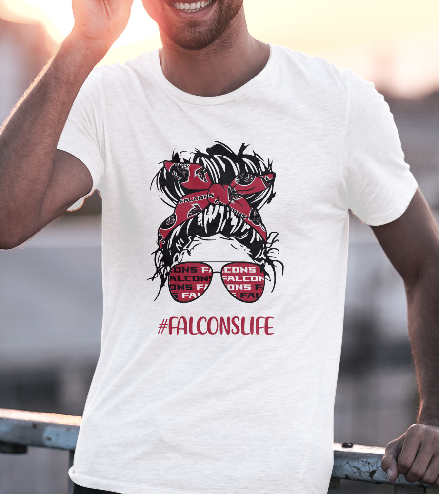 Atlanta Falcons Life Messy Bun Girl With Falcon Headband Glasses T-Shirt