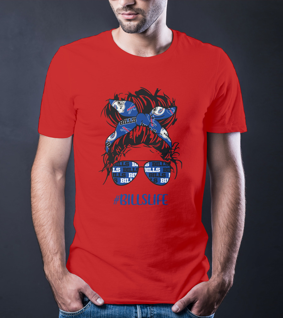 Buffalo Bills Billslife Messy Bun Headband Glasses Girl T-Shirt