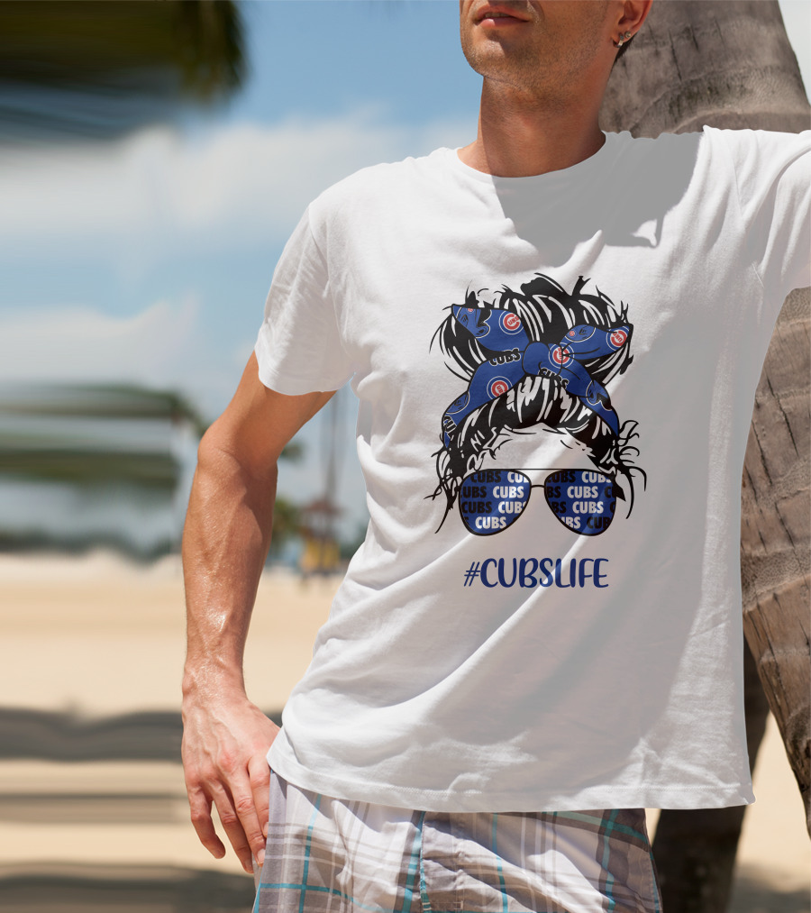 Chicago Cubs Messy Bun Girl Headband Glasses #CUBSLIFE T-Shirt
