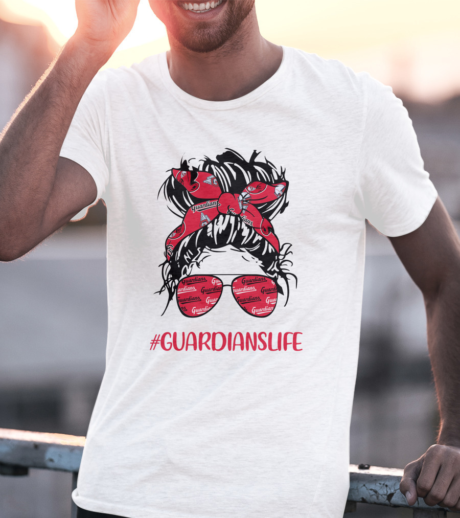 Cleveland Guardians Life Messy Bun Girl Headband Glasses #GuardiansLife T-Shirt