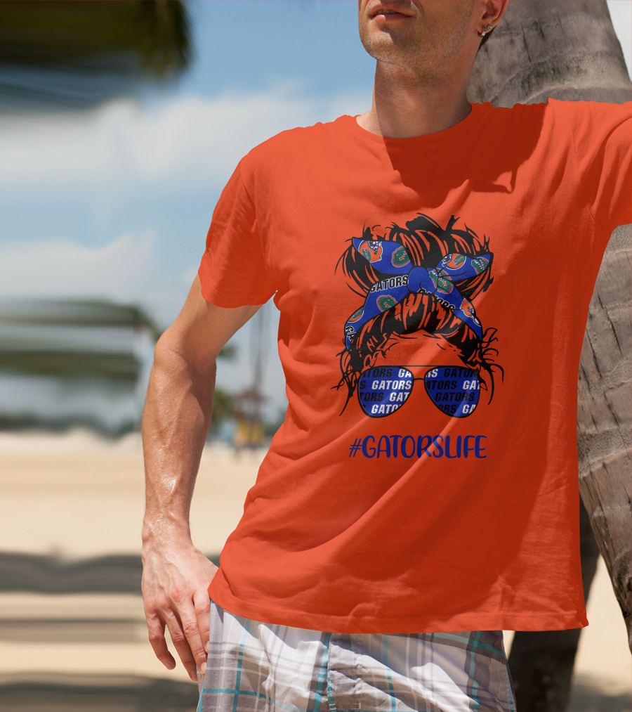 GATORS LIFE Messy Bun Girl With Gators Headband And Glasses T-Shirt