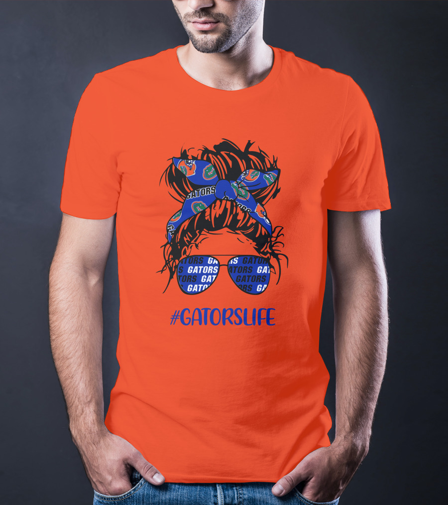 GATORS LIFE Messy Bun Girl With Gators Headband And Glasses T-Shirt