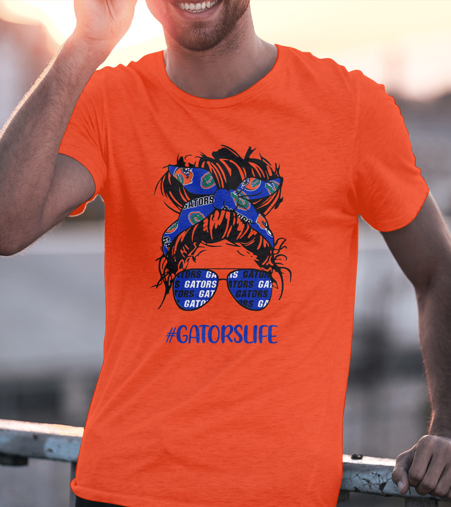 GATORS LIFE Messy Bun Girl With Gators Headband And Glasses T-Shirt