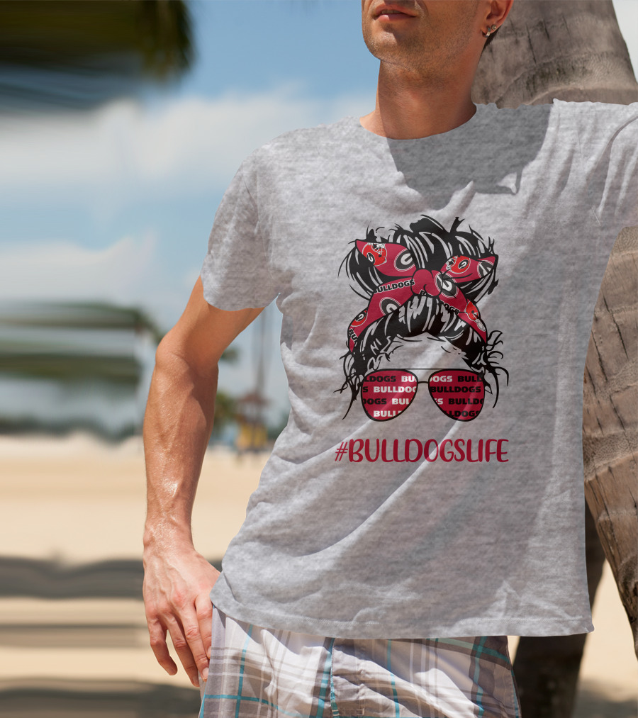 BULLDOGSLIFE Georgia Bulldogs Messy Bun Headband Glasses Girl T-Shirt