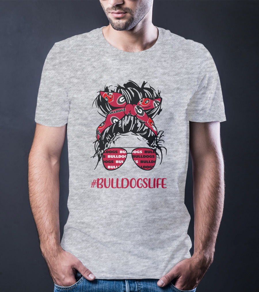 BULLDOGSLIFE Georgia Bulldogs Messy Bun Headband Glasses Girl T-Shirt