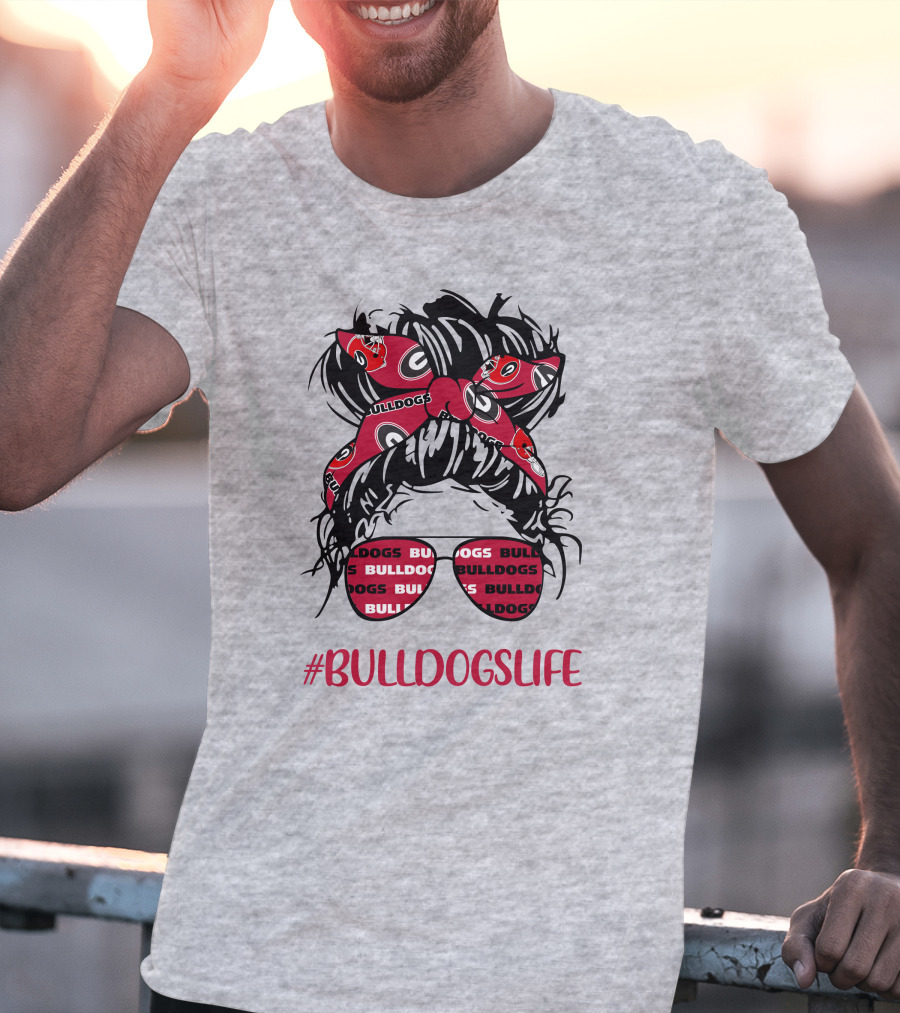 BULLDOGSLIFE Georgia Bulldogs Messy Bun Headband Glasses Girl T-Shirt