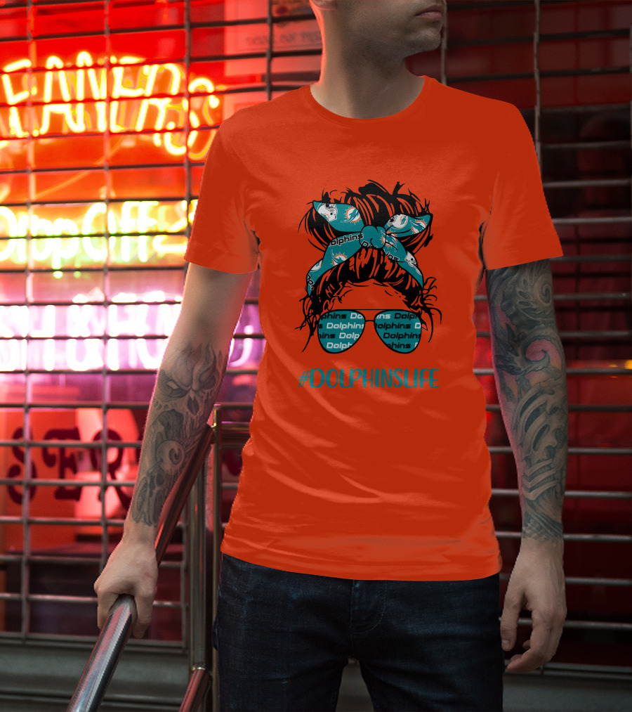 Miami Dolphins Life Messy Bun Girl Headband Glasses #DolphinsLife T-Shirt