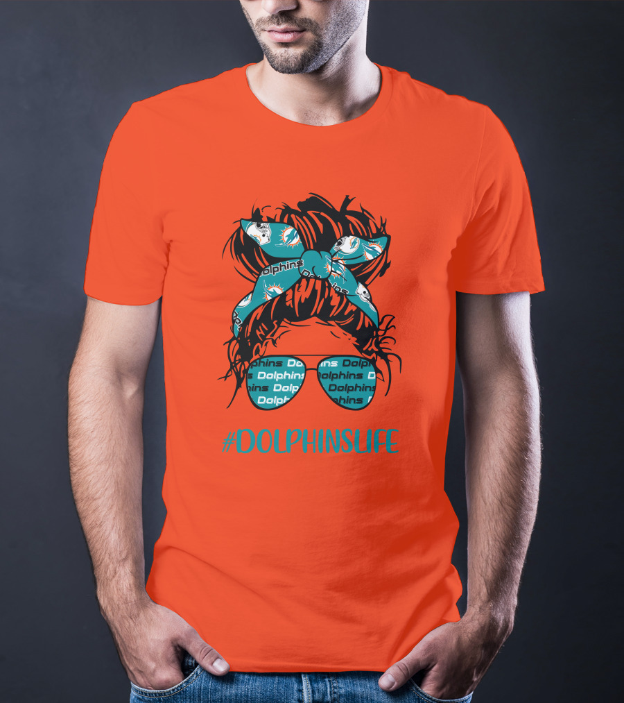 Miami Dolphins Life Messy Bun Girl Headband Glasses #DolphinsLife T-Shirt
