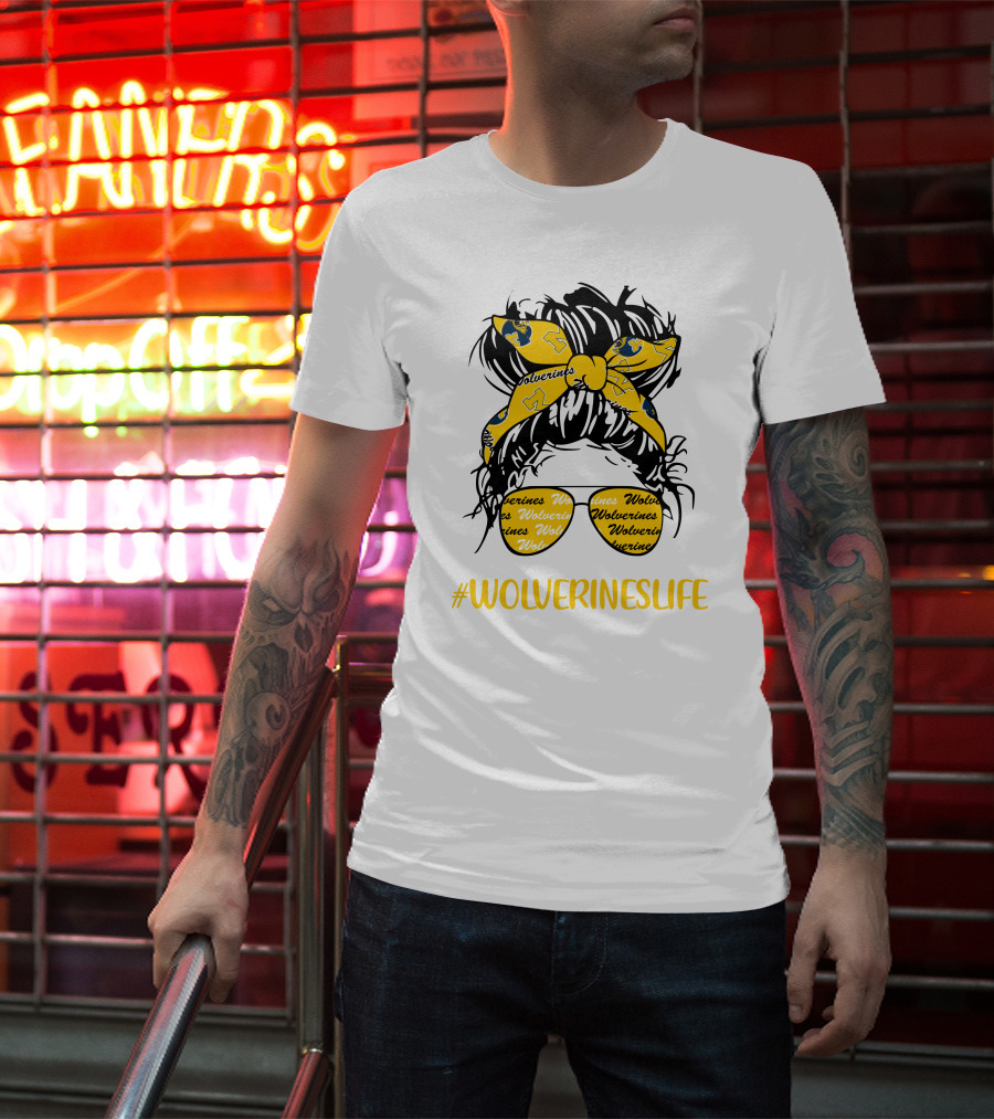 #Wolverineslife Messy Bun Girl With Headband And Glasses T-Shirt