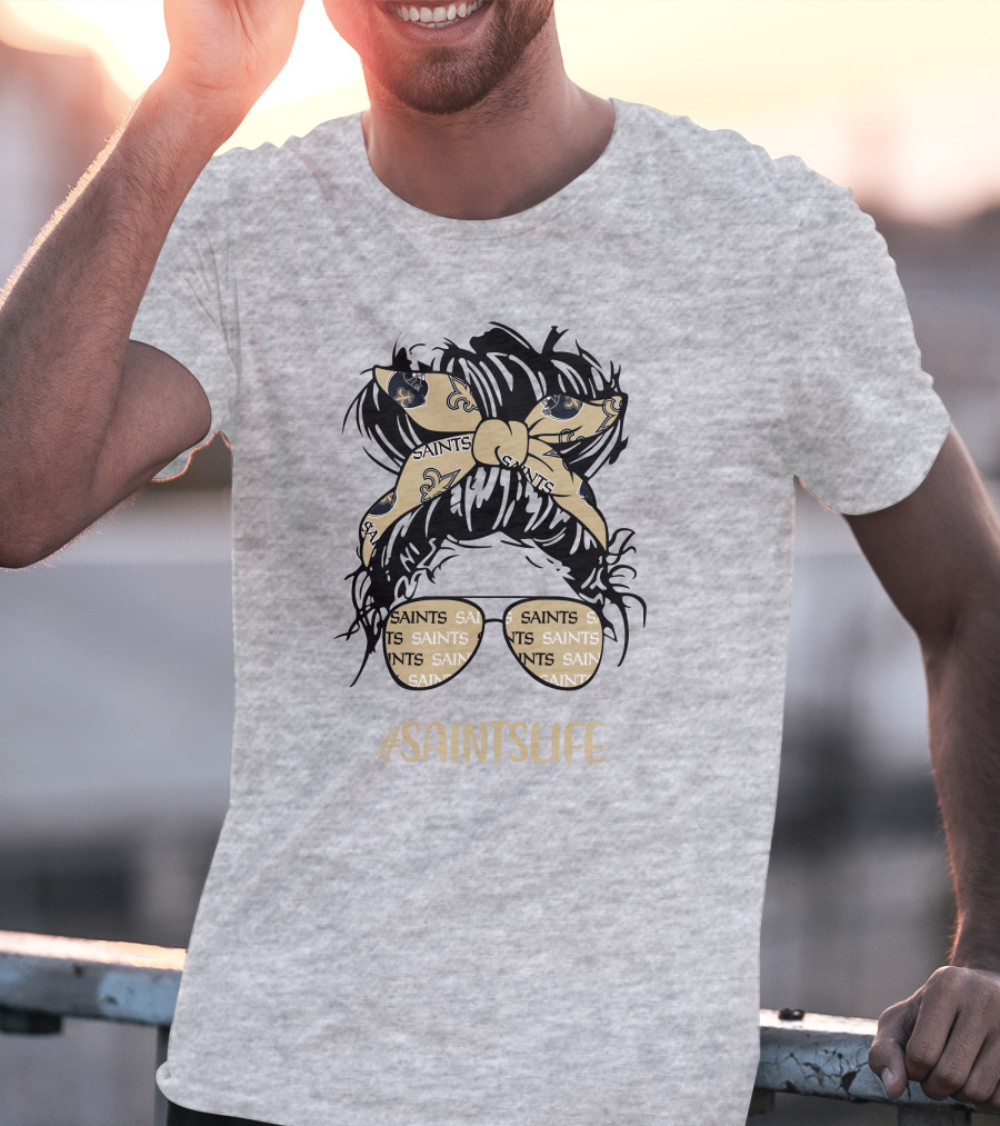 Messy Bun Girl With Saints Headband And Glasses #Saintslife T-Shirt